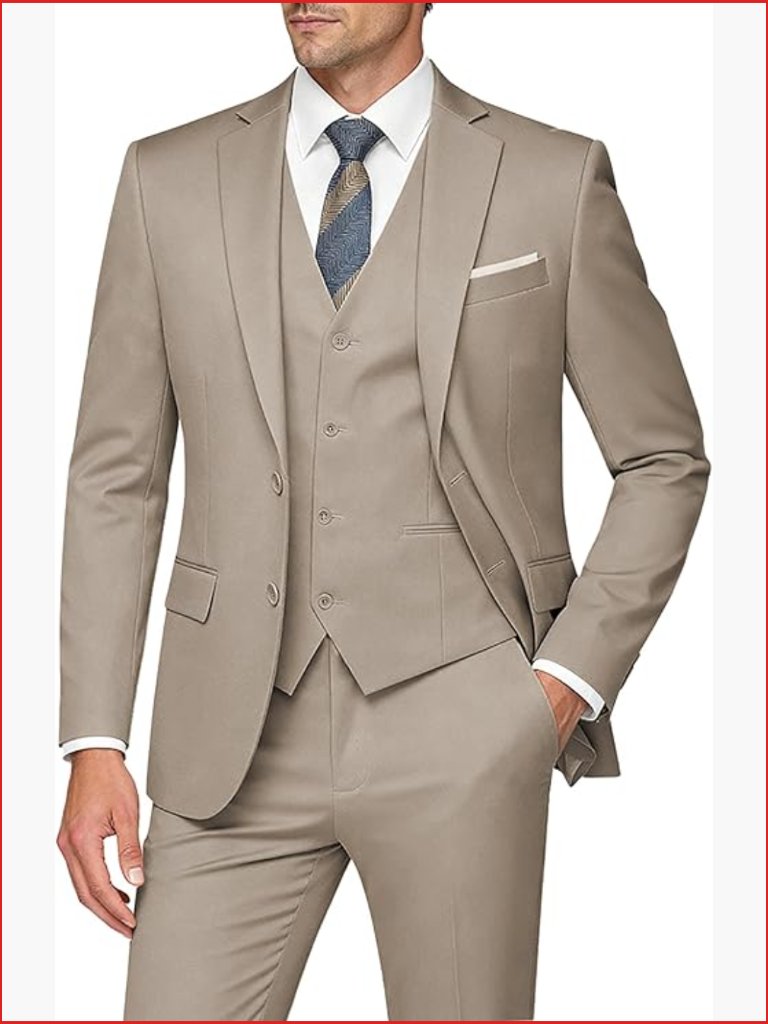 Slim Fit 3 Piece Suit Blazer Vest & Pants Tuxedo Set Business Wedding Party